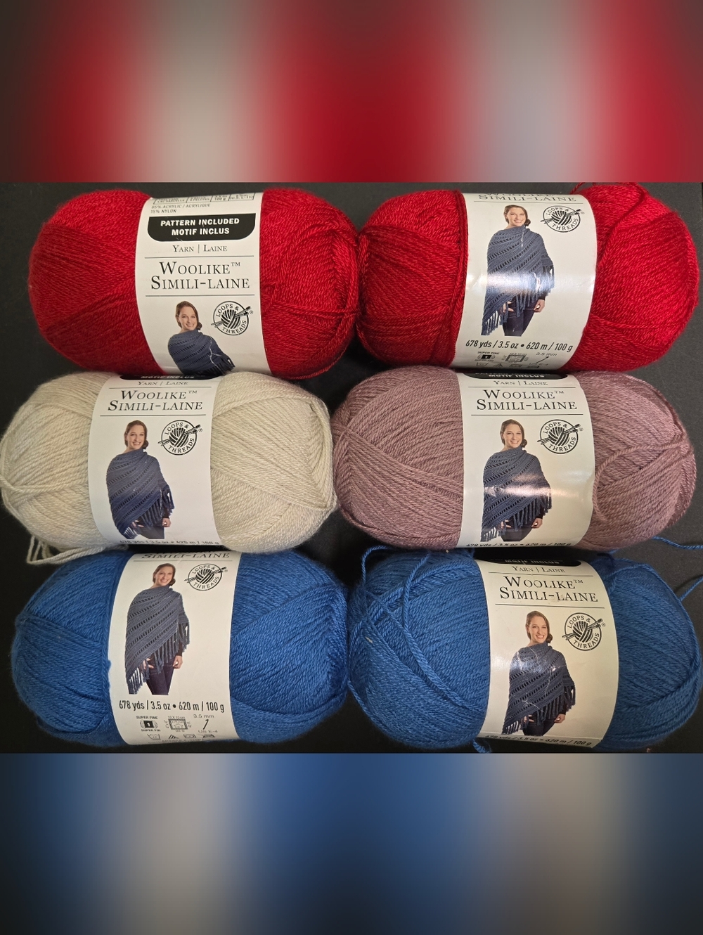 LOOPS & THREADS WOOLIKE YARN LOT OF 6 SKEINS, 678 Yds Per Skein